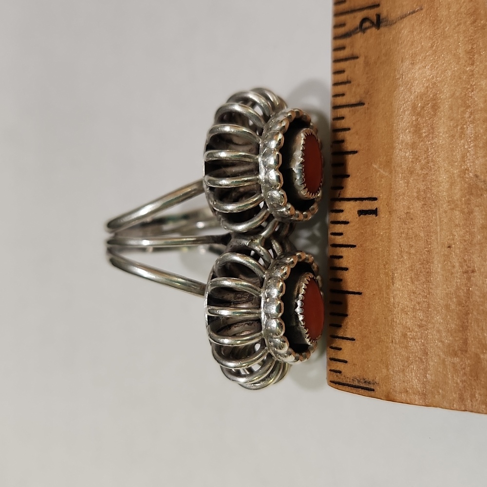 Showstopper! Silver & coral ring sz 8 - Picture 9 of 11